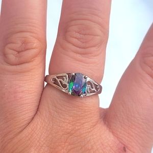 Oval Shaped Rainbow Gemstone Fashion Ring & Decorative Band